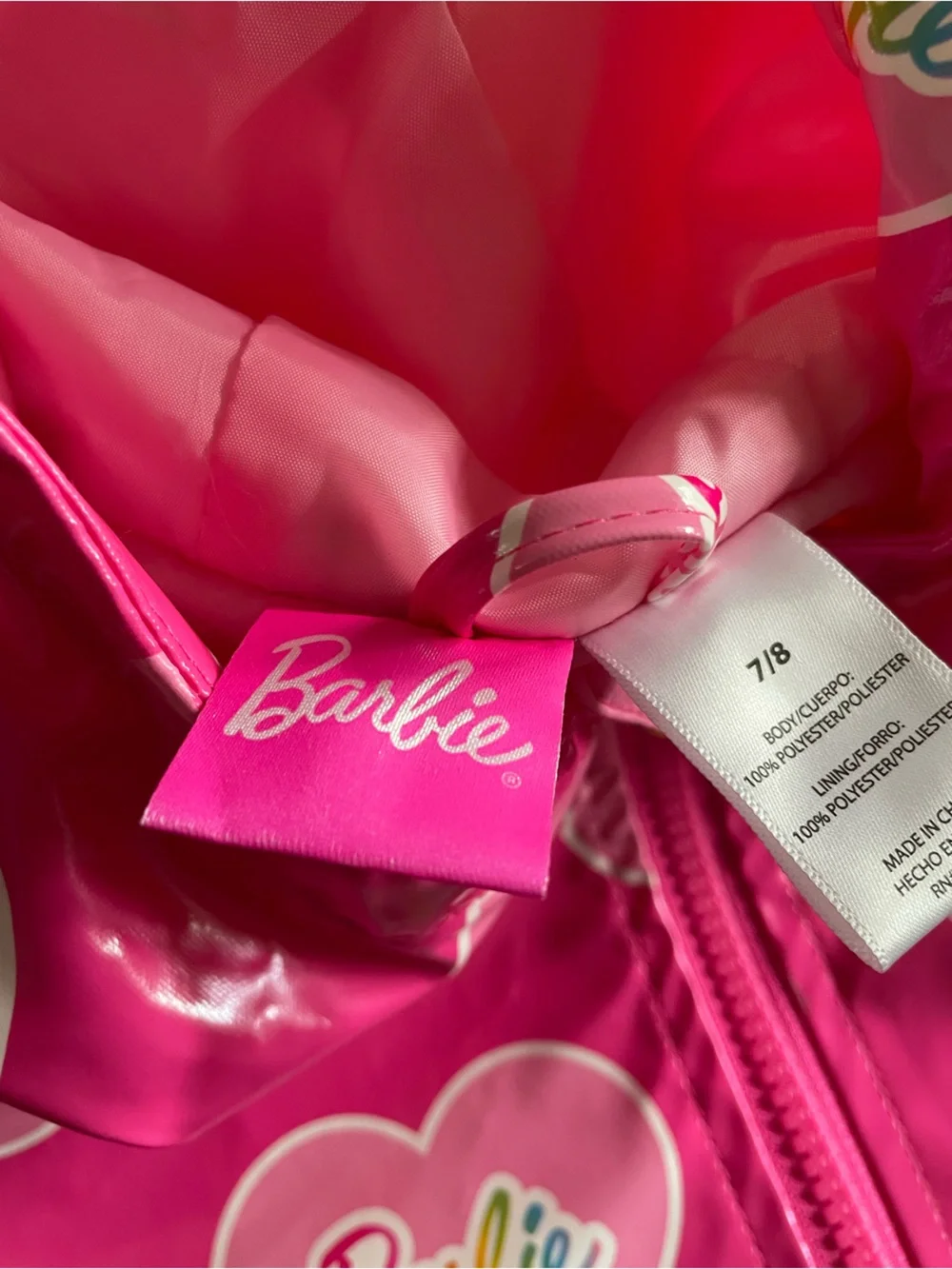 Barbie Bright Pink Hooded Raincoat with Heart Logo Print